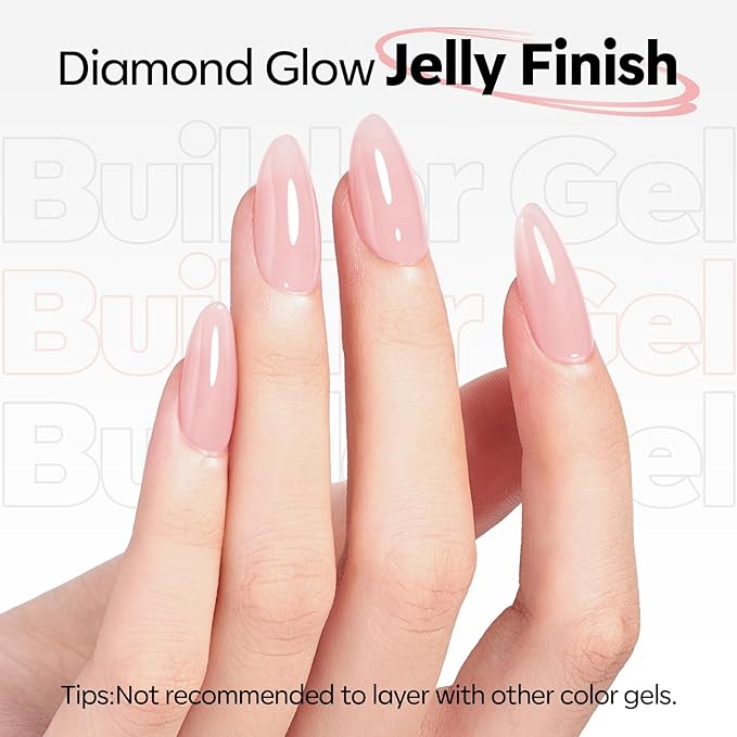 modelones Builder Nail Gel, Soft Pink Builder for Nails No Top Coat Needed, Glossy Jelly Finish Blush Pink, No-Wipe, C-Curve Sculpting, 9-in-One LED Lamp Cured Color Gel Polish for Quick Diy Salon