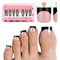 NOVO OVO Halloween Black French Tip Toe Nail Tips Press on, BABY PINK Sharp Square Pre-Designed Soft Gel False Toenail Extension, Medium Wide Fake Toenails, Full Cover Acrylic for DIY 15 Sizes 240 pcs