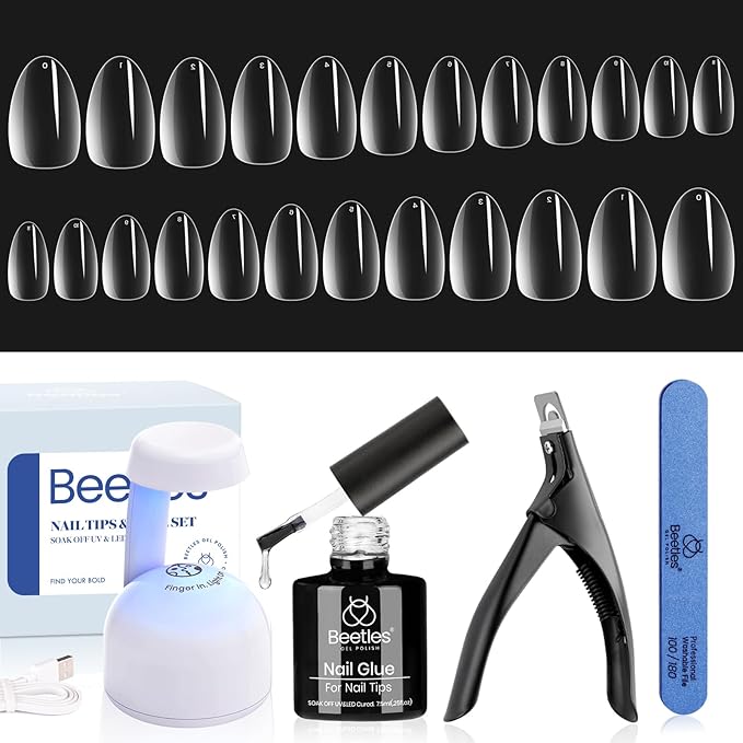 Beetles Gel Nail Kit Easy Extension Set and beetles Gel Polish Nail Set 20 Colors Pastel Girly Sparkle Glitter Uv