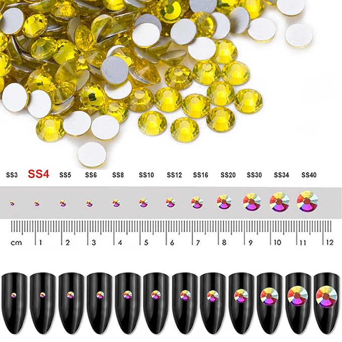 Dowarm 1440 Pieces SS4 Flatback Crystal Rhinestones for Craft Nails Dance Costumes, Non Hotfix (SS4, 1.5MM, Citrine/Lemon Yellow)