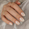 30 Pcs Almond Shaped Soft Gel Press on Nails Short Fake Nails with Glue on Nails Glossy False Nails with Chrome Designs Solid Color Acrylic Nails Full Cover Quality Stick on Nails Kit for Women