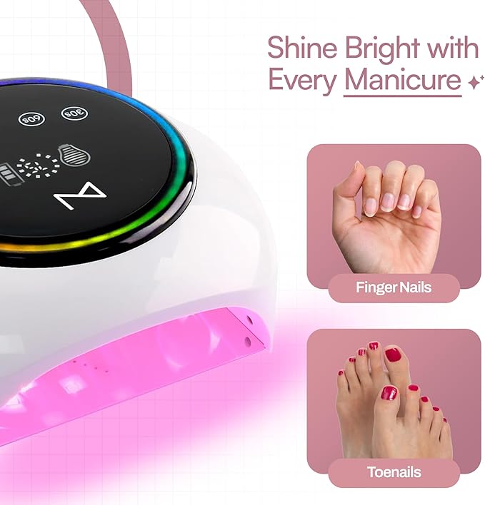 M - HaloLite LED Nail Curing Lamp 98W, 32 LEDs, Wireless Rechargeable with 5200mAh Battery, Fast UV/LED Gel Nail Dryer for Salon & Home Use, Long-Lasting, Portable, Cordless Design (Black)