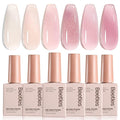 Beetles Jelly Gel Nail Polish Set - 6 Colors Nude Pink Purple Glitter Gel Polish Kit Faded Rose Color Neutral Sheer Gel Translucent Effect Soak off UV DIY Salon Manicure Gift for Women