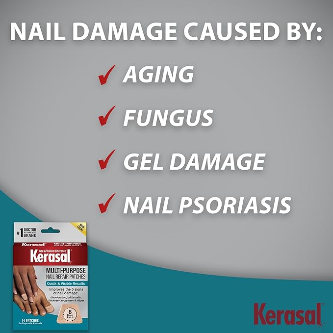 Kerasal Multi-Purpose Nail Repair Patches - 14 Count Twin Pack - Kerasal Nail Repair for Damage, 8-Hour Treatment Restores Healthy Appearance (Packaging May Vary)