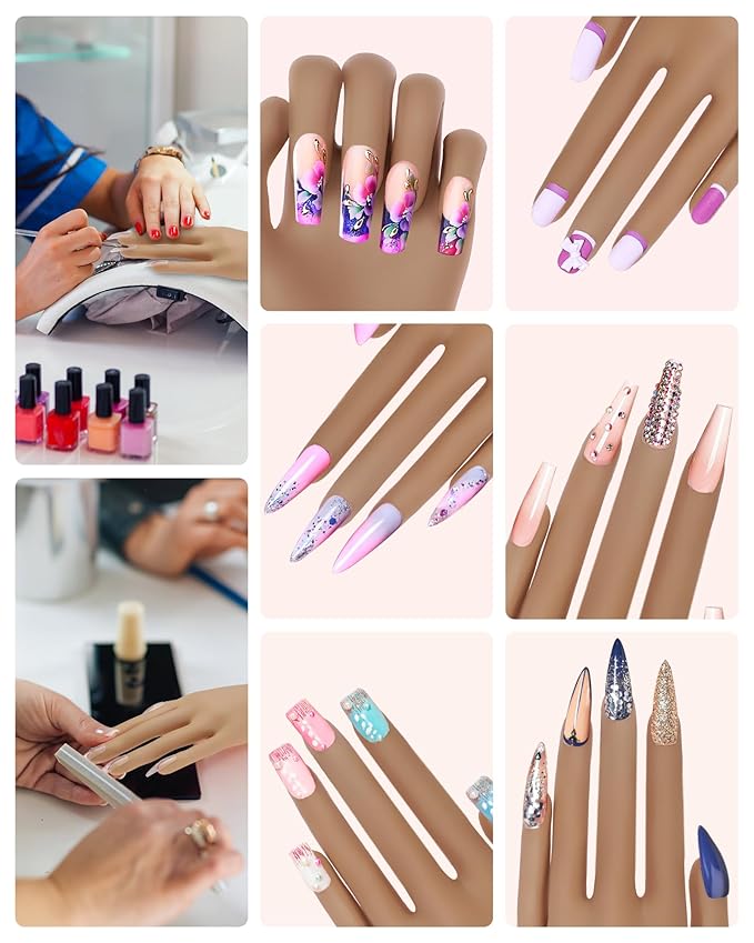 Practice Hand for Acrylic Nails, Silicone Hand for Nail Practice, Nail Tips Won't Fall off Nail Hand, Flexible Nail Practice Hand for Beginners, With 200PCS Nail Tips