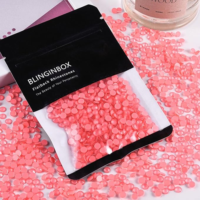 Blinginbox Flatback Rhinestones Round Gems, 1440pcs Luminous Series Glass Stones Neon Gems Non Hotfix Crystal Rhinestones for Nail Charms Crafts Clothes Tumblers,Living Coral Neon,SS6.