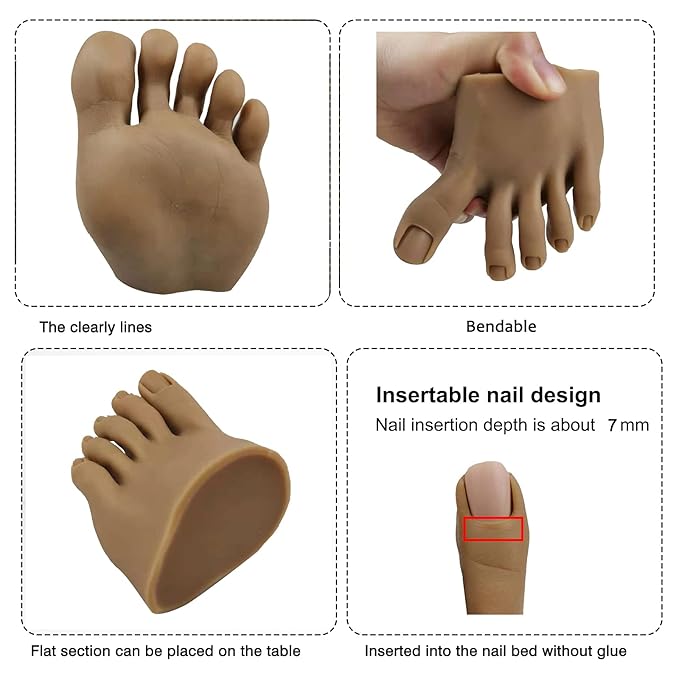 Lifelike Silicone Practice Foot Nail Training Foot Mannequin Flexible Bendable Silicone Foot Model with Table Clip for Acrylic Nails Art Training Display DIY (2#-Right)