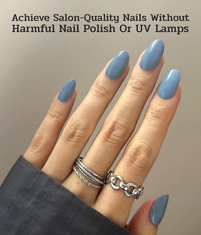 Nail Polish Strips (No UV Lamp Needed) - 22 Pcs Salon Quality Gel Nail Stickers - Long Lasting Wraps (Ash Blue)