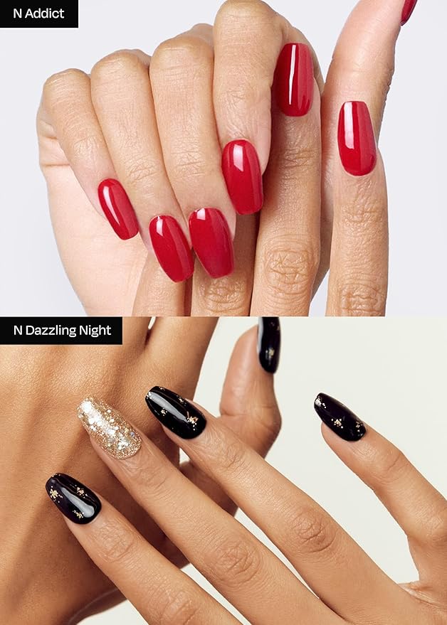 ohora Semi Cured Gel Nail Strip (2025 Christmas Gift Set (Limited Edition)) - Works with UV/LED Lamps, Salon-Quality, Long Lasting, Easy to Apply/Remove - Includes 2 Prep Pads, Nail File, Wooden Stick