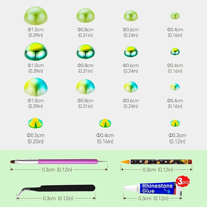 60g Cyan Green St Patricks Day Flat Back Pearls Rhinestones for Crafts Mixed Size 3mm-10mm AB Color Round Half Pearls Flatback Pearl Beads and Resin Rhinestones Set for Face Art with Glue