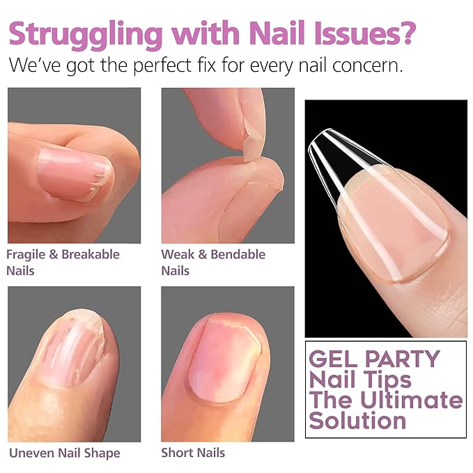 GELPARTY Soft Gel Nail Tips Short Coffin - 240Pcs Pre-Buffed Matte Full Cover Tips - No Filing Needed, Soak Off Gel Extension System - Clear Ballerina False Nails (12 Sizes)