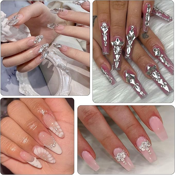 Nail Charms and Gems - 5000 Pcs, 20 Types, 20 Sizes, with Kit, Nail Rhinestones, Faux Pearls, Beads, for Nail Art (Clear)