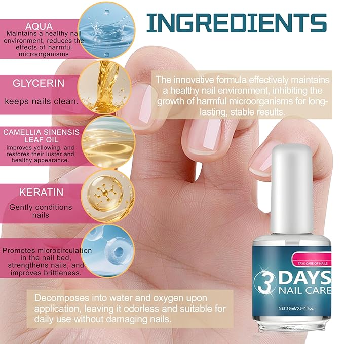 2PCS 3 Days Nail Care, Keratin Amino Acid Formula Nail Treatment Oil, Clear Nail Treatment Oil, for Dry Weak Fragile Nails