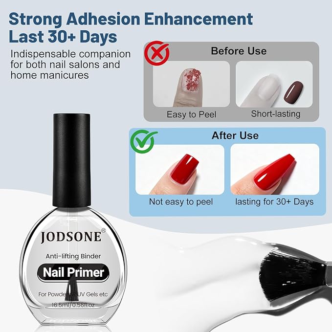 JODSONE 16.5ml Nail Primer Compatible Acid-Free Formula for Sensitive Nails for Long-Lasting Nail Art Suitable for Beginner & Salon Use Fast Acting for Time Saving DIY
