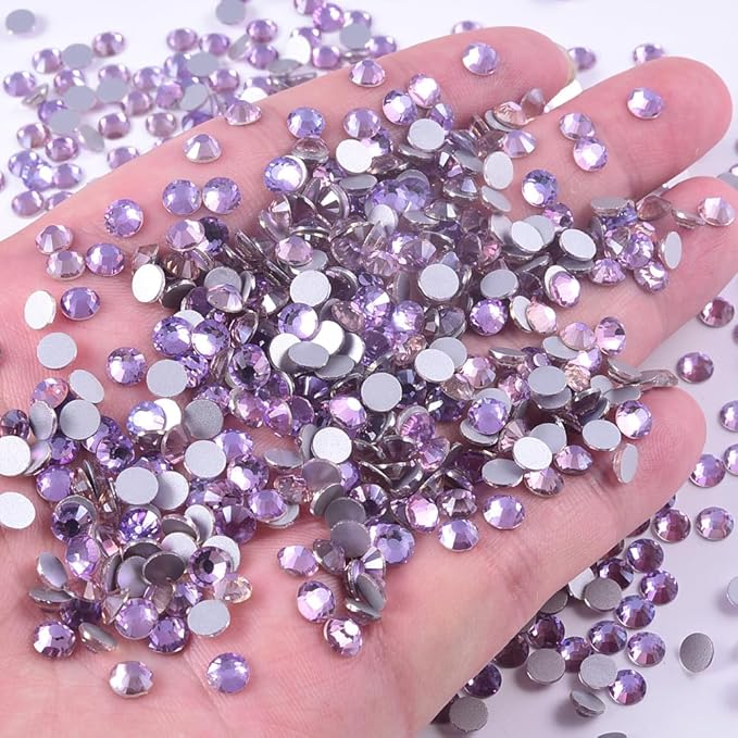 Blinginbox 1440 Pieces SS20/4.6-4.8mm Flat Back Crystal Rhinestones Round Gems for Nail Art,Air Violet