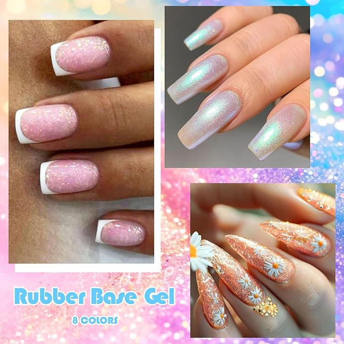 Rubber Base Builder Colors Set, Brocade Pink White Strengthener Builder Extension Gel Polish Pearlescent Off-white Blue Milky Soak Off UV LED Gel Nail Kit Manicure Gift