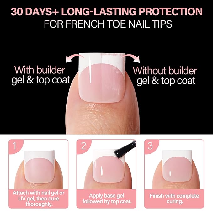 AILLSA Toe Nail Press Ons, French Tips Toe Press On Nails, 15 Sizes Short Square Full Cover Fake Toenails 150PCS, Baby Pink Acrylic Wearable Full Cover DIY Nail Art for Women