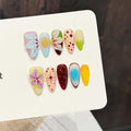 3D handmade Gel nails press on false nails Almond hand-painted gentle cute colorful beauty stereoscopic acrylic Reusable fake nails designed kit,10 Nails, Size S #3333