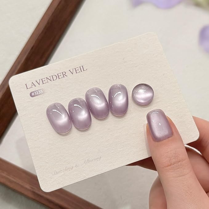 GAOY Jelly Purple Cat Eye Gel Nail Polish, 16ml Glitter Holographic Nail Polish with Magnet, Reflective Translucent UV Gel, 3135 Lavender Veil