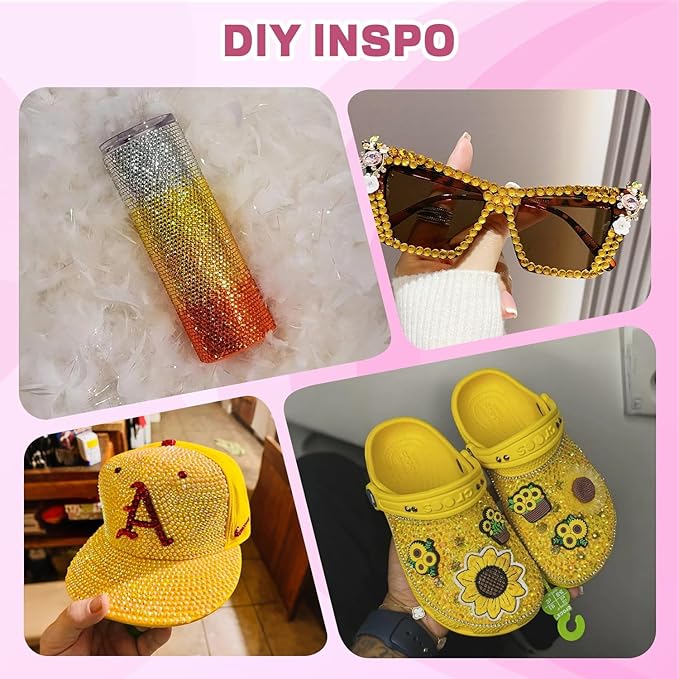 20000Pcs Yellow Rhinestones for Bedazzling with 3Pcs B7000 Jewelry Glue, Resin Rhinestones for Crafting Crafts，Bedazzler Kit Flatback Gems for Clothing Shoes Tumblers Nail Art