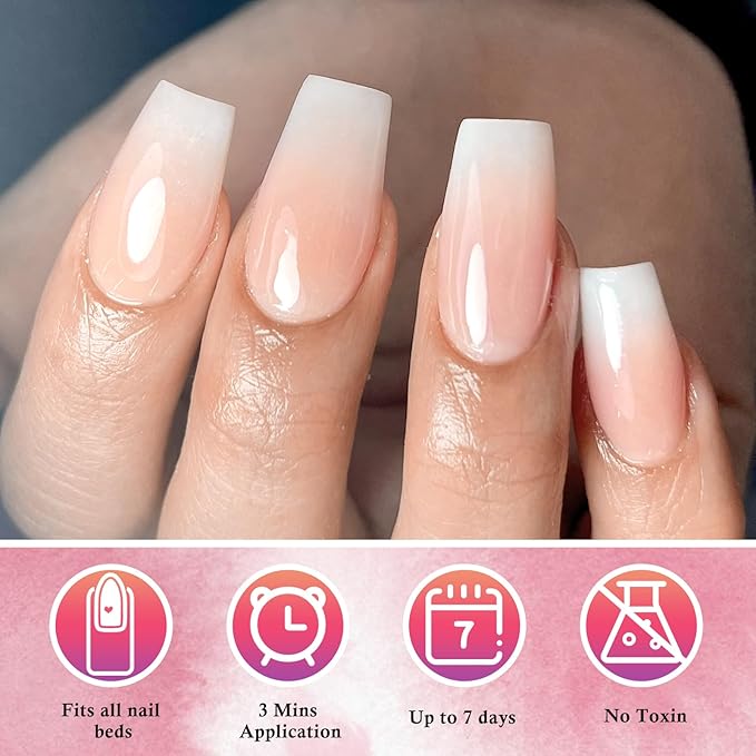 AddFavor 240pc Ombre Square Press on Nails Long Fake Nails - Glue on Nails Square Acrylic Nails Press ons Nail Tips Long Stick on Nails with Nail Glue and Adhesive Tabs for Women