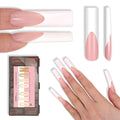 NOVO OVO XXL Sharp Square Nail Tips Pre-Designed White French Tip - 150Pcs Soft Gel Nail Tips Baby Pink Base, Full Cover False Nails 15 Sizes for DIY Acrylic Extension & Salon Supply (No C Curve Fit)