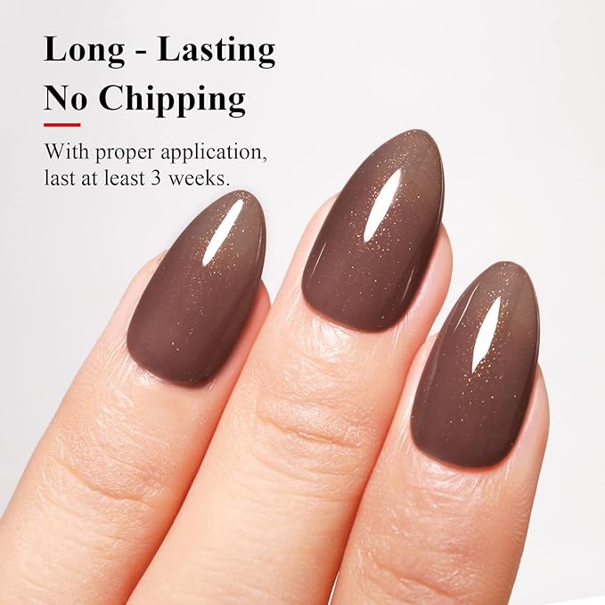 Imtiti Glitter Gel Nail Polish, 0.5 Fl Oz Brown Glitter Gel Polish Soak Off LED U V Gold Shimmer Sparkle Nail Gel DIY Nail Art Kit