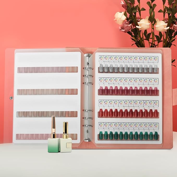 144 Magnetic Nail Color Book,Leather Magnetic Color Display Book with 144PCS Magnetic Tips & 1-240 Number Labels,Perfect for Nail Polish Nails Art Design(Pink)
