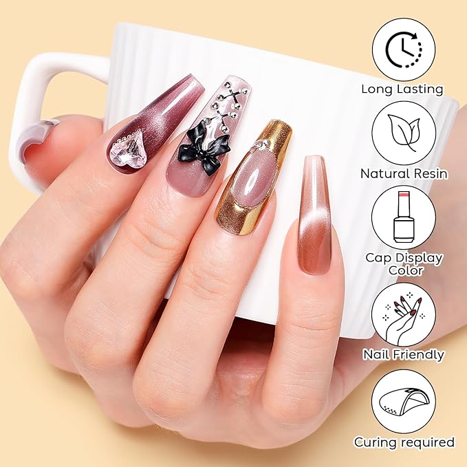 Nicedeco Cat Eye Gel Nail Polish, Hema Free, Cruelty Free, Vegan, High Gloss Long Lasting Soak Off LED U V Gel 12 Colors Kit 12