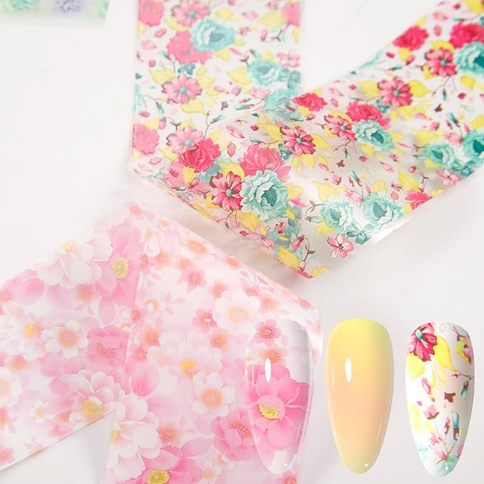 WOKOTO 300 Sheets Nail Transfer Foil Art Kit, Flower Lace Rose Nail Foils Transfer Nail Art Stickers For Nails, Gel Nail Transfer Stickers Decals Wraps Nail Polish Foil Transfer Sheets Set