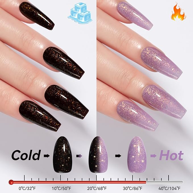 MAYCHAO 15ML Barcode Glitter Color Changing Gel Nail Polish 1Pc Grayish Purple-Black Shimmer Mood Temperature Change Gel Polish Ombre Thermal UV Nail Polish Nail Art Manicure at Home 0.5 OZ