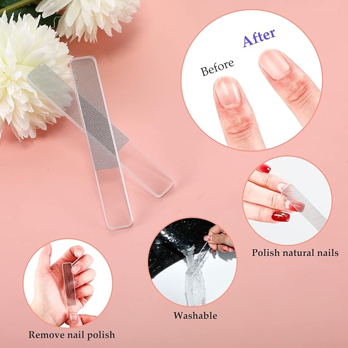 5 Pcs Glass Nail File Set Callus Remover Foot Rasp Manicure Tool Include 2 Crystal Glass Nail and 1 Foot File 1 Cuticle Pusher One Nano Shiner Buffer Polisher for Beauty