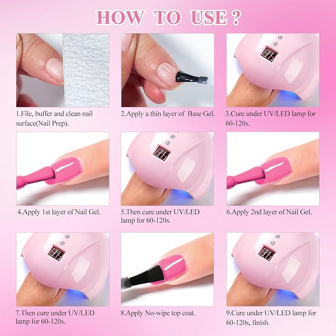 Nail Polish Gel Set, 9 Color Nude Pink Natural Gel Nail Polish Kit, Long Lasting Fast Curing, Soak Off UV Gel Nail Set, Women DIY Nail Salon Home Gift 12 PCS/SET