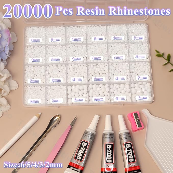 20000Pcs White Flatback Jelly Resin Rhinestones for Bedazzling, Mix Sizes Crystal Rhinestones Gems, White Flatback Rhinestone Gems Bedazzling for Crafts DIY Face Makeup Tumblers
