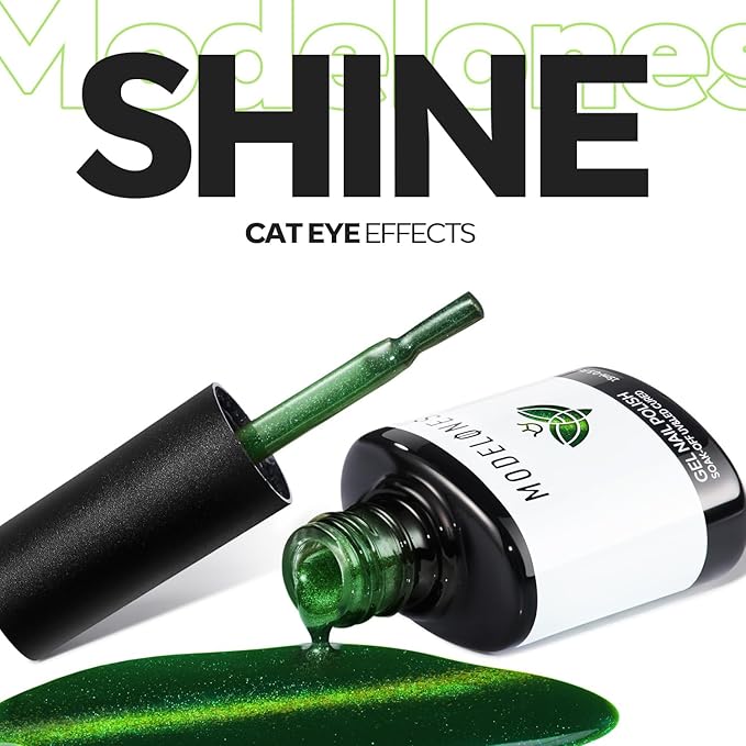 modelones Cat Eye Gel Nail Polish Green Gel Polish Jelly Glass with Magnet Holographic Glitter Shimmer Translucent Sheer Color Magnetic valentine Nail Polish Top Coat Salon DIY at Home 15 ML