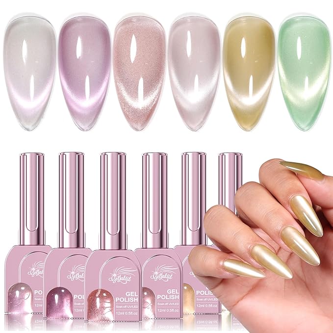 Cat Eye Gel Nail Polish Set, 6 Colors 12ML Glass Nail Polish Gel with Magnet, Soak Off UV LED for Home Salon Manicure Gift for Women