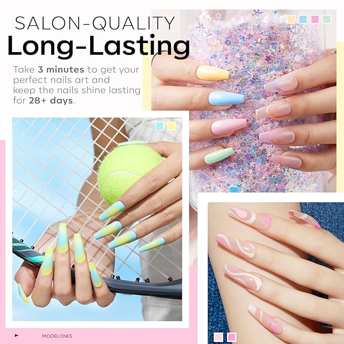 Modelones 24Pcs Gel Nail Polish Set, 20 Colors Pastel Gel Polish Set Macaron Colors with Glitter & Glossy & Matte Top + Base Coat Soak Off LED Nail Art Kit Salon at Home