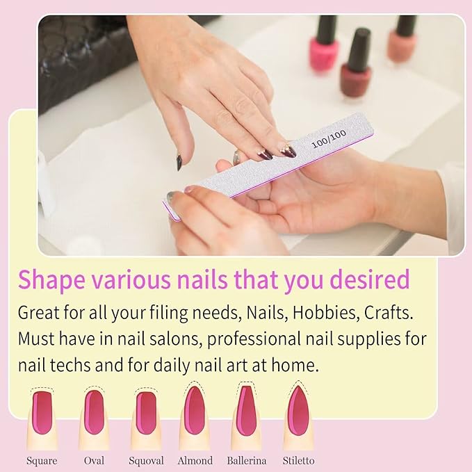 Professional Nail File Manicure Tools for Nail Grooming and Styling, Poly Nail Extension at Salon, Double Sided, 80/80 Grit, 12 Pcs
