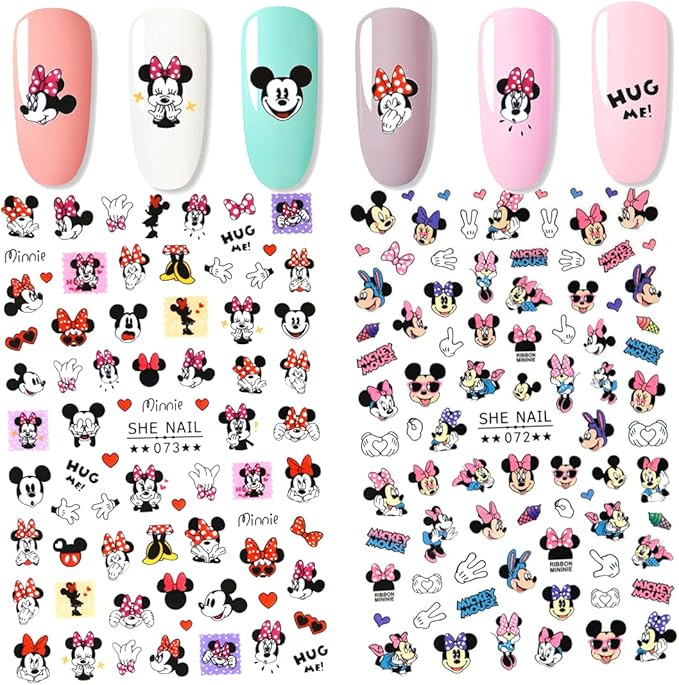 2Pieces 3D Mouse Nail Stickers Cute Kawaii Cartoon Nail Stikers Self-Adhesive Nail Decals for Women Girls Kids Nail Art Stickers (75+Decals)