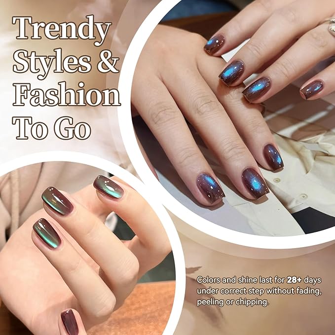 Born Pretty Cat Magnetic Eye Gel Nail Polish Set,6 Colors Glitter Green Blue Brown Gel Polish Cat Holographic Magnetic Nail Polish Nails Art Manicure Salon DIY at Home 7ML