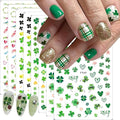 Green Shamrock Nail Art Stickers Decals 3D Self Adhesive St. Patrick's Day Nail Stickers Lucky Clover Design Spring Nail Decals Cute Heart Nail Supplies Shamrock Decoration for Women Manicure 8Pcs