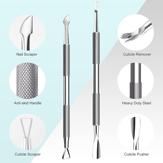 Cbiumpro 5-Pack Cuticle Trimmer Set with Pusher, Cutter, Scraper, Nipper, Clipper, Professional Stainless Steel Cuticle Remover Tools Kit for Fingernails & Toenails - with Case
