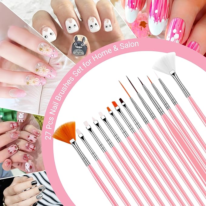 Nail Art Tool Set,27 Pcs Nail Art Brushes Set with Resin Nail Art palette,5 Pcs Nail Art Sculpture Pens,2 Way Acrylic Silicone Carving Pen,Nail Dotting Pen Nail Art Kit for Nail Art DIY Home Salon