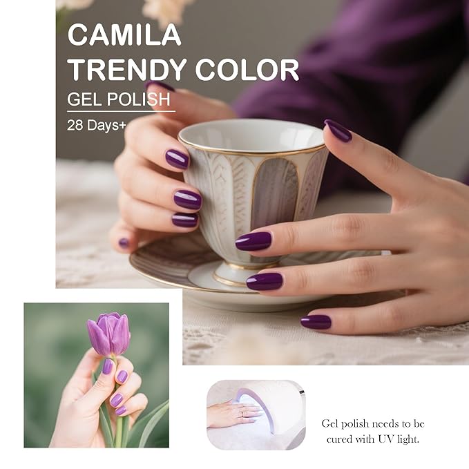 CAMILA ¿ 6pcs 15ml Hema Free Tpo Free Gel Polish Set Purple Gel Nail Polish Kit Soak Off Gel Polish Manicure Salon For Women G Set