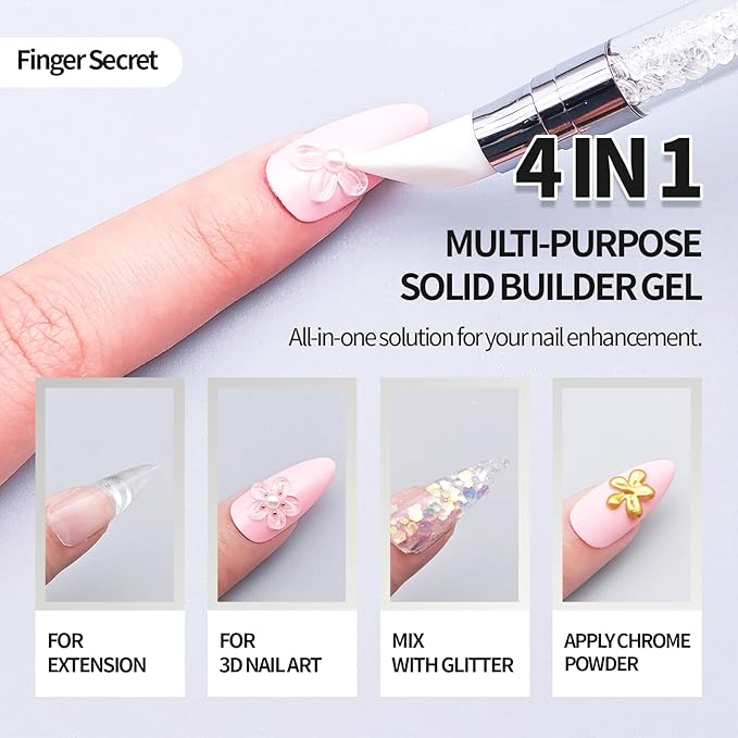 3D Gel Nail Art Kit-Clear Solid Builder Gel for Nails 3D Sculpting Carving Building Modeling Hard Extension for Beginner DIY Salon at Home Cured Needed