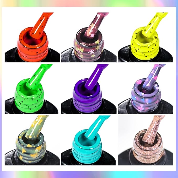 MEET ACROSS 9 Colors Gel Nail Polish + 3PCS Function Gel Nail Polish Kit,Fashion Nail Art Set Design Gifts for Women Manicure Salon (SET15, 12pcs)