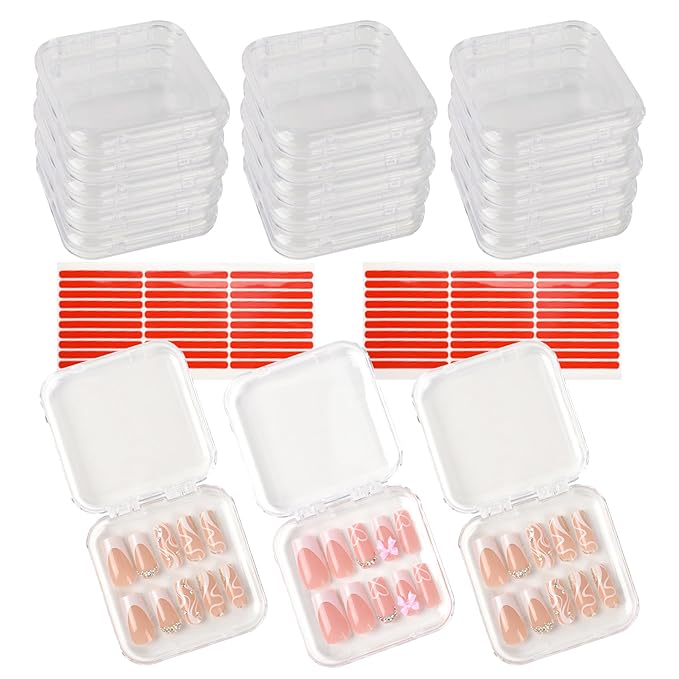 15PCS Press On Nail Storage Box Fake Nail Container Packing Box With Adhesive Double Sided Tape for Nail Art Storage (Not Include Press On Nail)