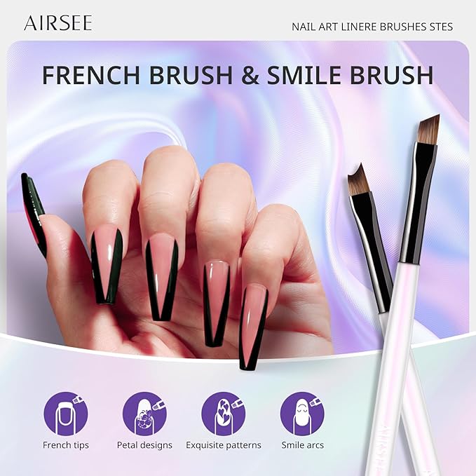 AIRSEE Gel Polish Nail Art Brushes set, 7PCS Nail Art Design Tools with Painting, Polish, Liner, Detail, Extension, and Carved Brush, DIY Manicure Tools Gift for Women, Aurora White
