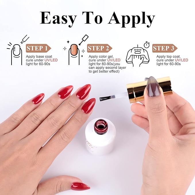 Imtiti Jelly Gel Polish, 1 Pcs 0.5 Fl Oz Red Jelly Gel Polish Soak Off LED U V Nail Polish Sheer Translucent DIY Nail Art Starter Manicure Salon Kit