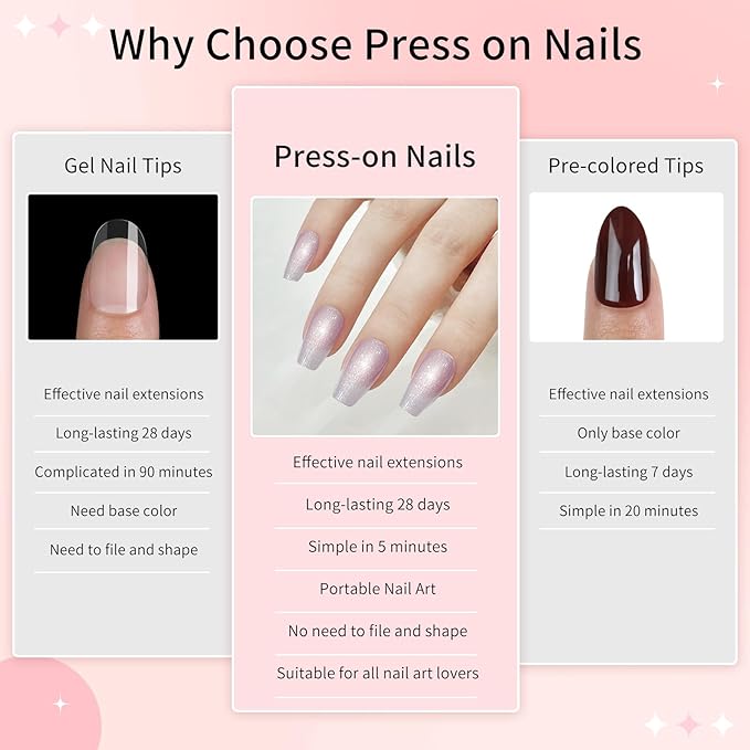 Cat Eyes Press On Nails,12 Sizes - 24 Pcs Soft Gel Purple Medium Coffin Fake Nails Kit with Nail Glue, Natural Reusable Stick On False Nails for Women and Girls (Skycloud Short Light Purple) SK0716